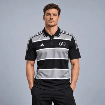 Lexus | Heritage Broad Stripe Three Stripe Short Sleeve Athletic Polo Shirt