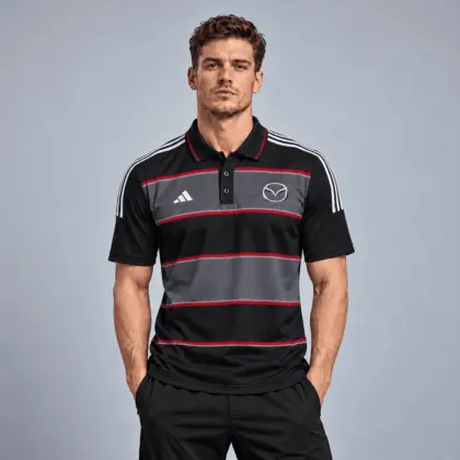 Mazda | Heritage Broad Stripe Three Stripe Short Sleeve Athletic Polo Shirt