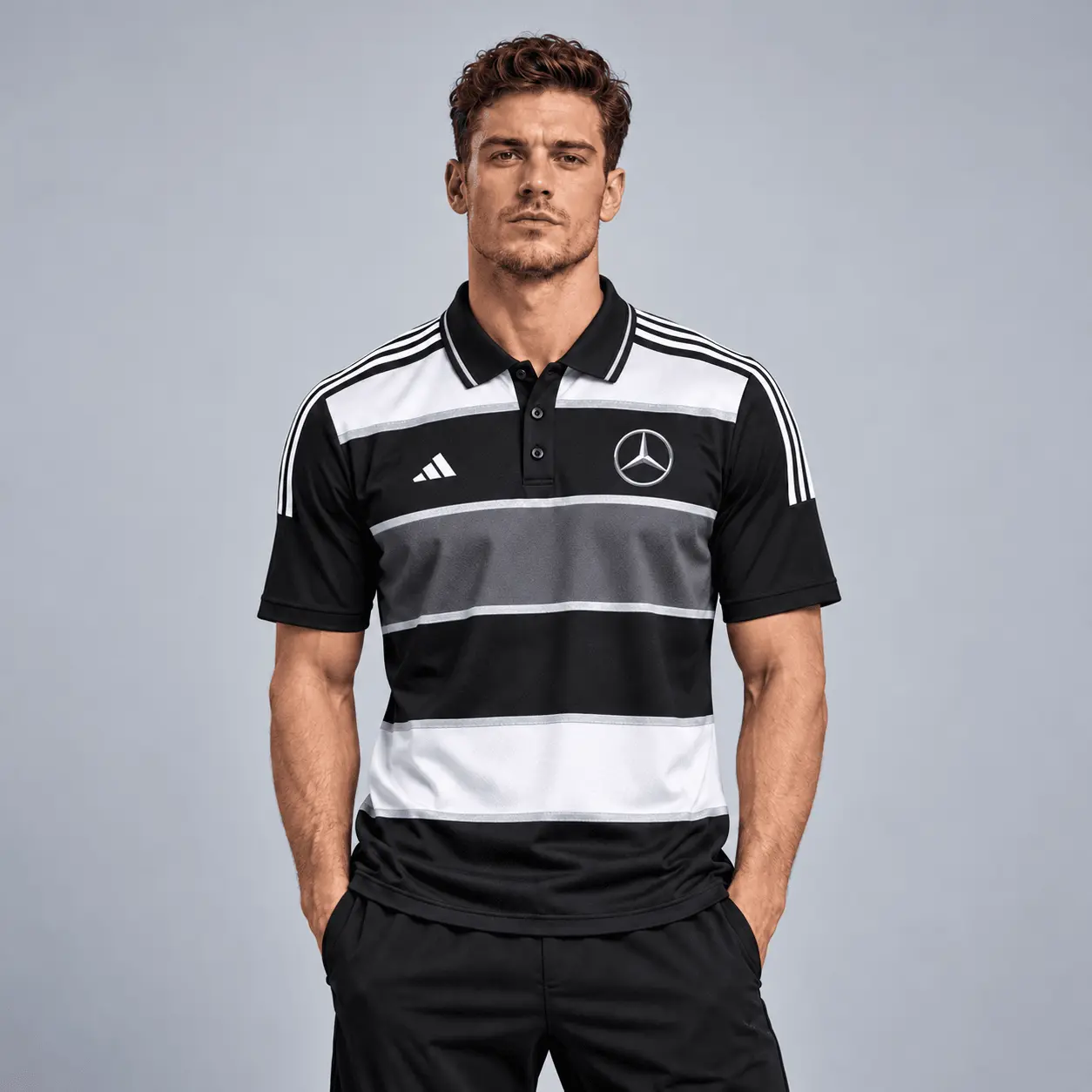 Mercedes-benz | Heritage Broad Stripe Three Stripe Short Sleeve Athletic Polo Shirt