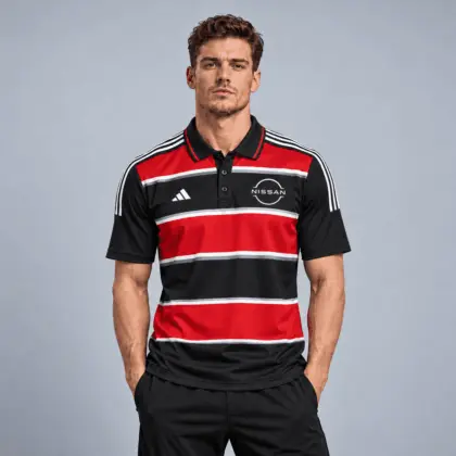 Nissan | Heritage Broad Stripe Three Stripe Short Sleeve Athletic Polo Shirt