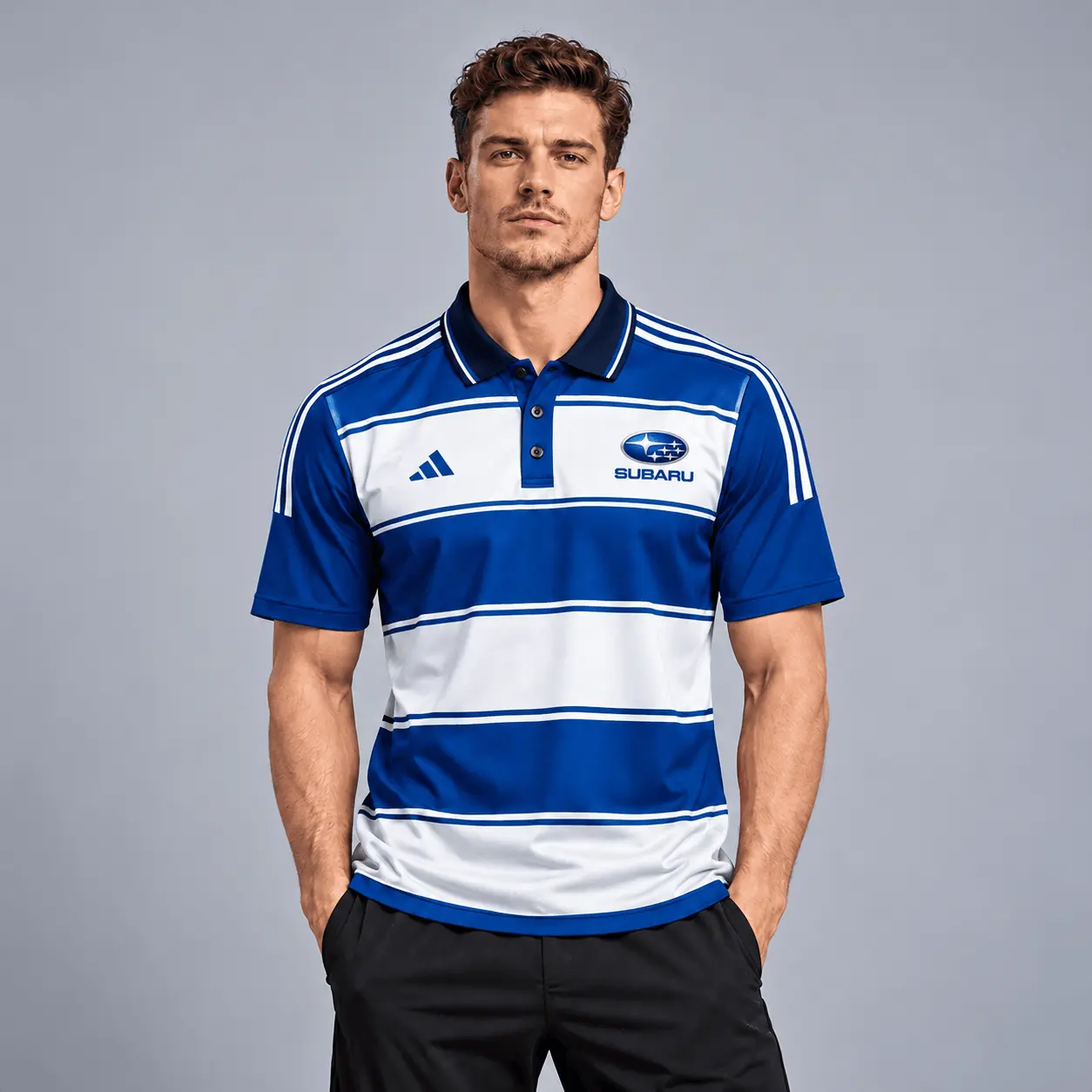 Subaru | Heritage Broad Stripe Three Stripe Short Sleeve Athletic Polo Shirt