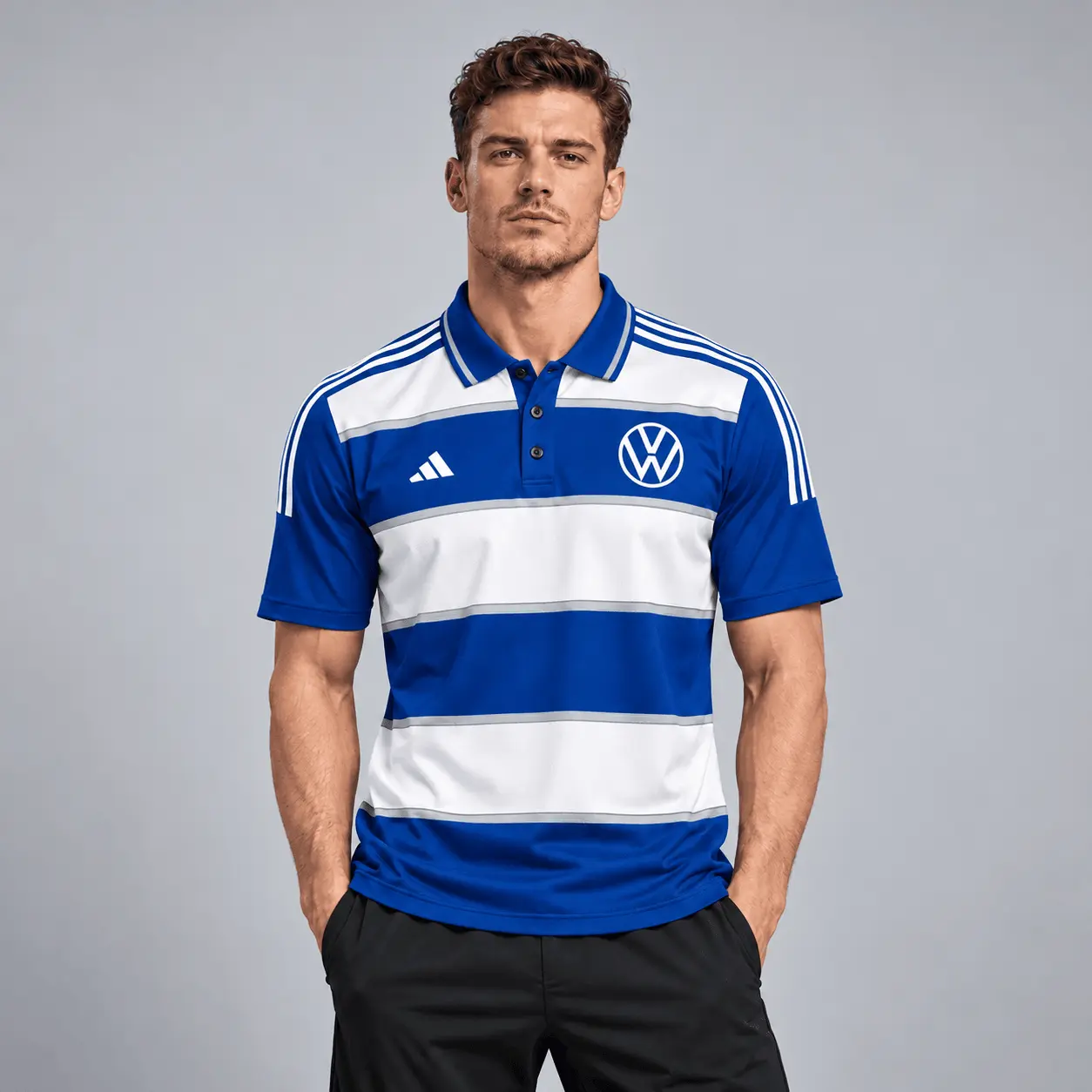 Volkswagen | Heritage Broad Stripe Three Stripe Short Sleeve Athletic Polo Shirt