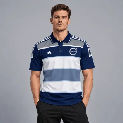 Volvo | Heritage Broad Stripe Three Stripe Short Sleeve Athletic Polo Shirt