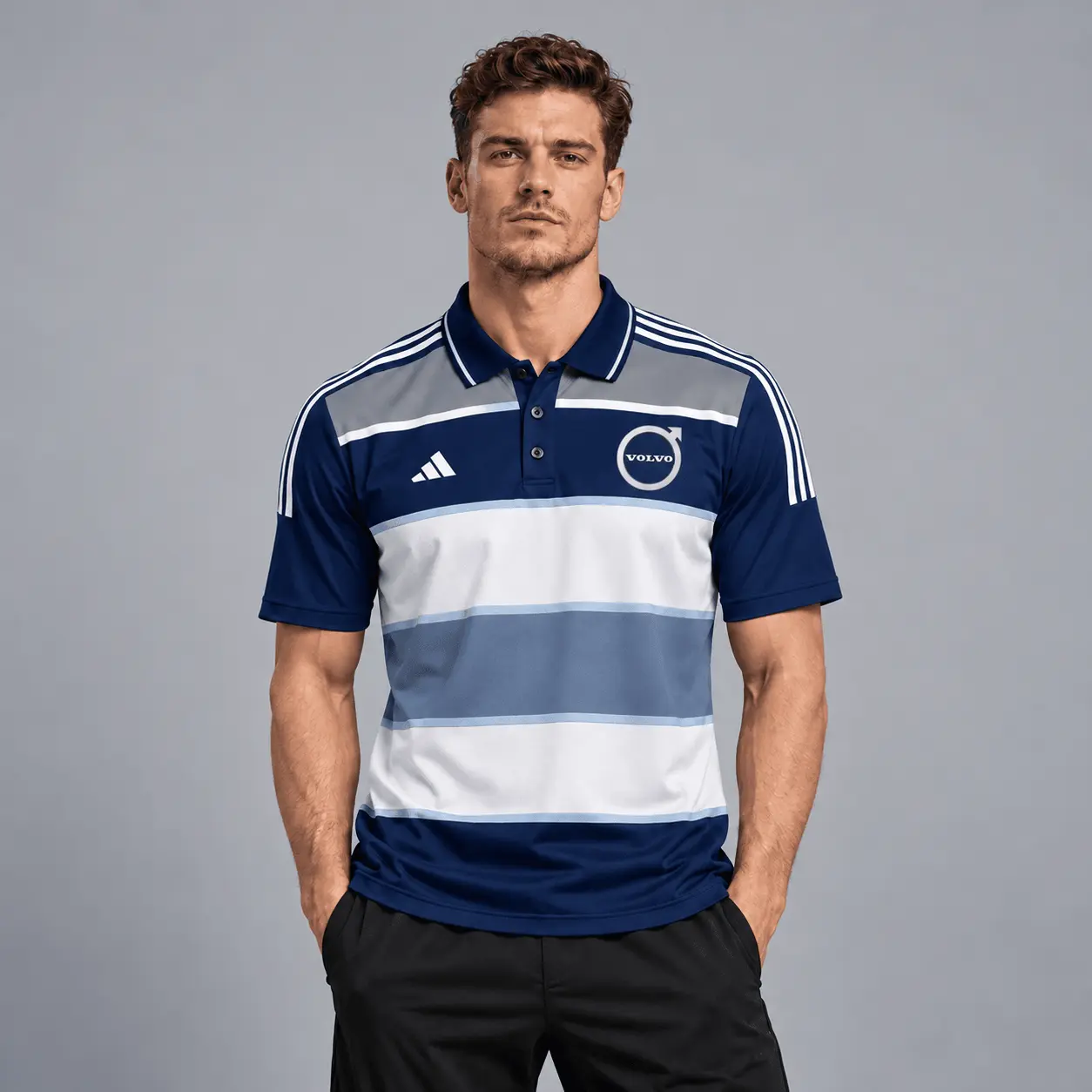 Volvo | Heritage Broad Stripe Three Stripe Short Sleeve Athletic Polo Shirt