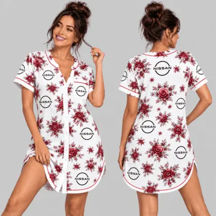 Nissan | Floral Button-Front Women Pajamas Dress