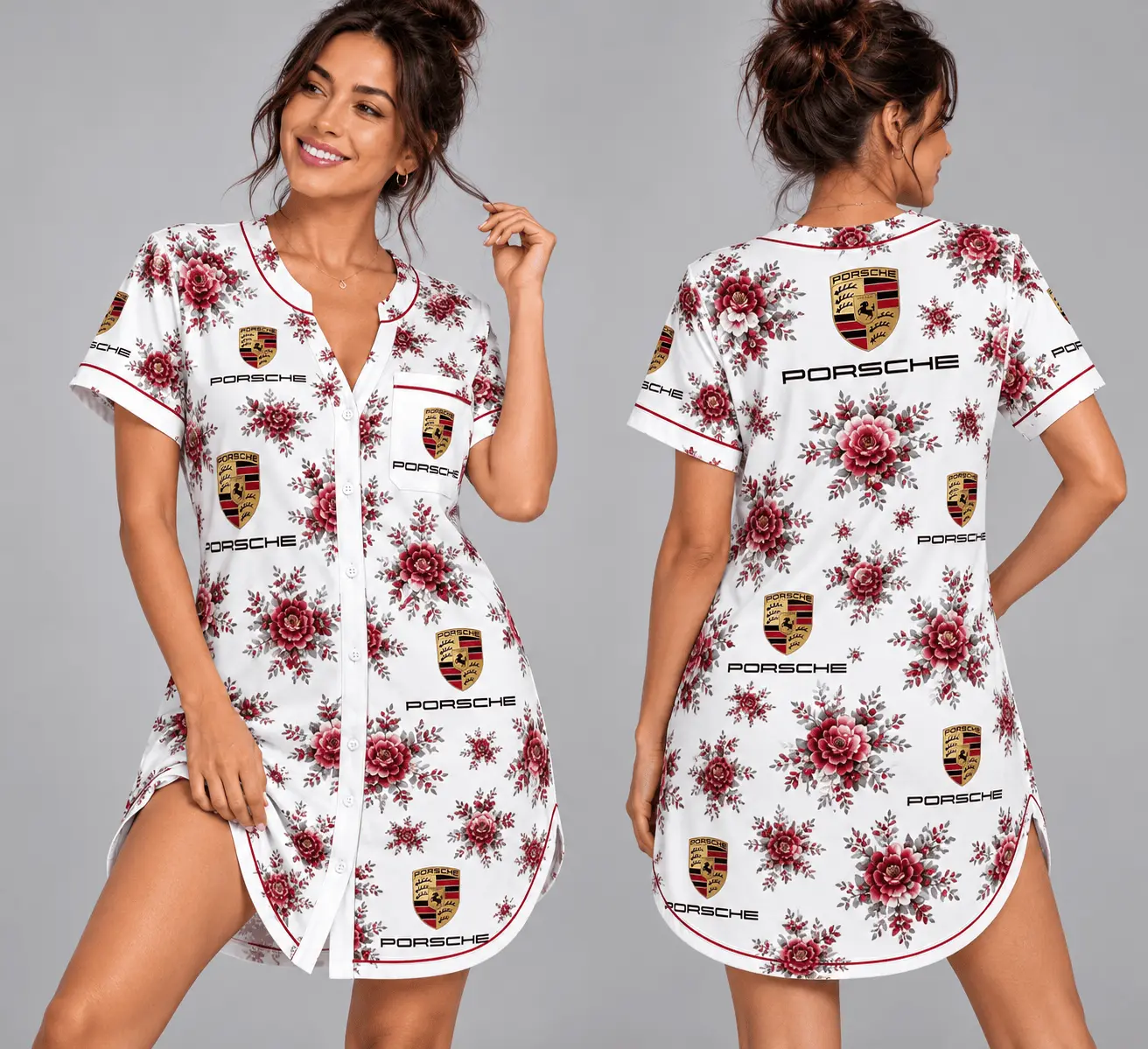 Porsche | Floral Button-Front Women Pajamas Dress
