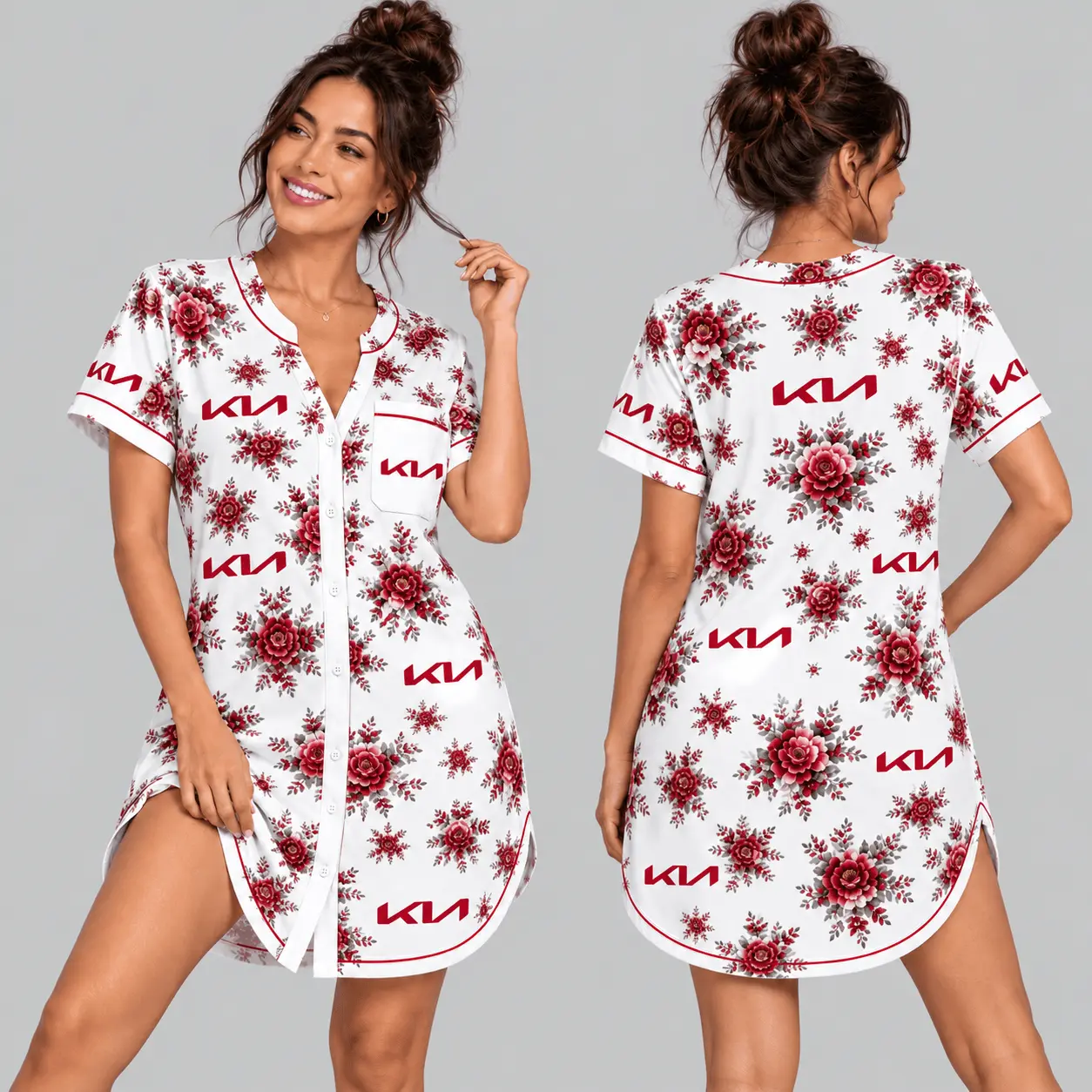 Kia | Floral Button-Front Women Pajamas Dress
