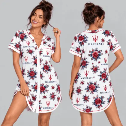 Maserati | Floral Button-Front Women Pajamas Dress