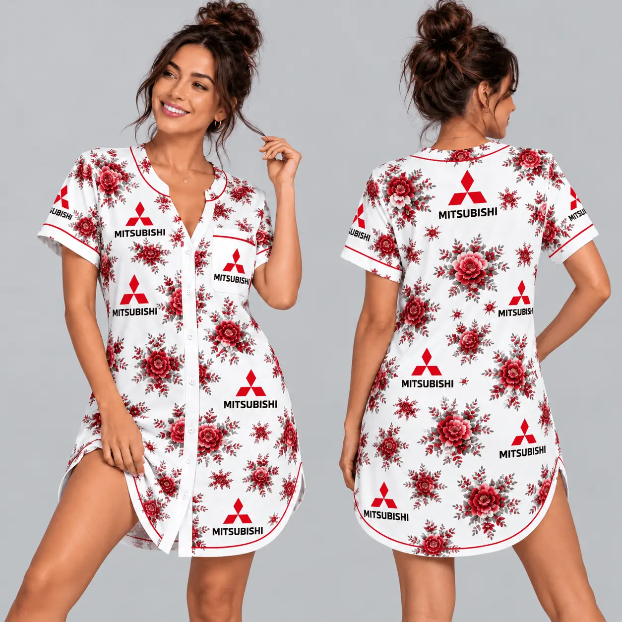 Mitsubishi | Floral Button-Front Women Pajamas Dress