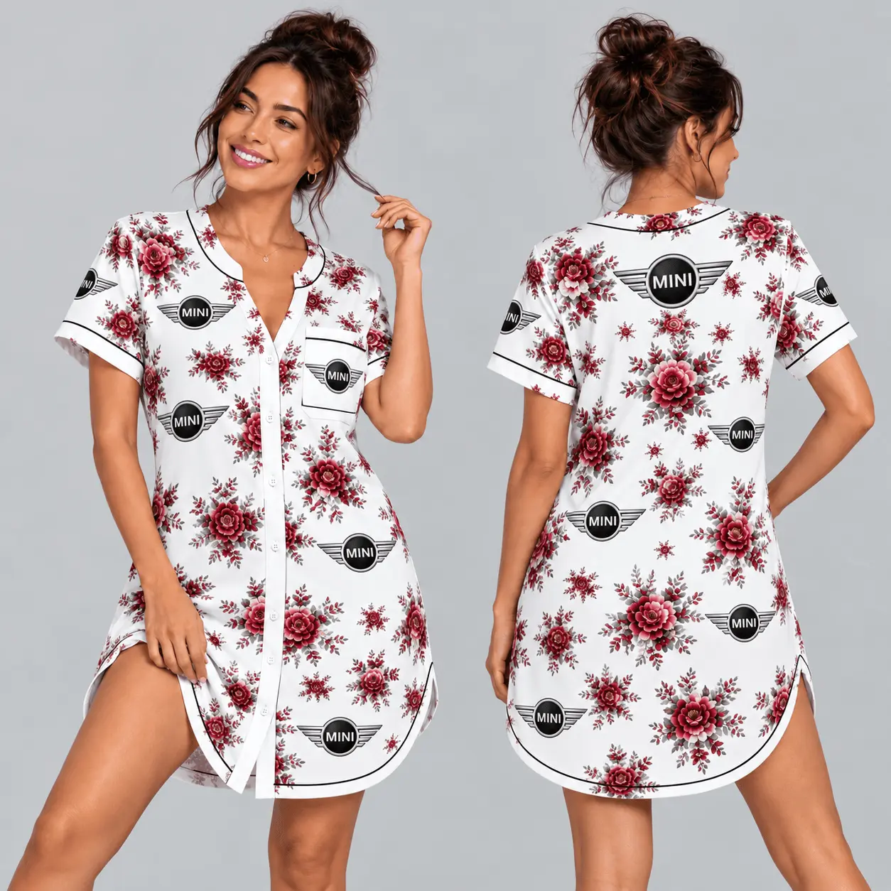 Mini | Floral Button-Front Women Pajamas Dress