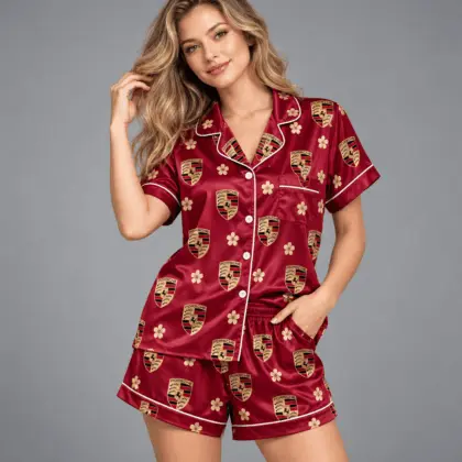 Porsche | Crest And Floral Satin Pajamas Set
