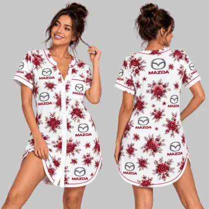 Mazda | Floral Button-Front Women Pajamas Dress