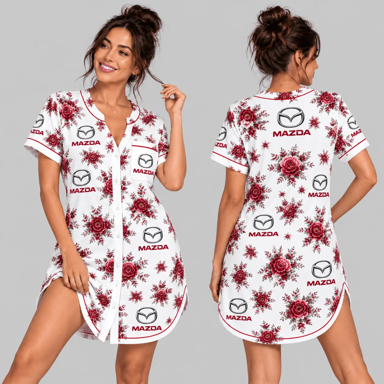 Mazda | Floral Button-Front Women Pajamas Dress