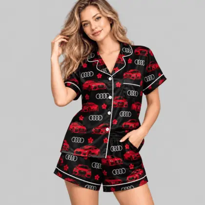 Audi | Crest And Floral Satin Pajamas Set