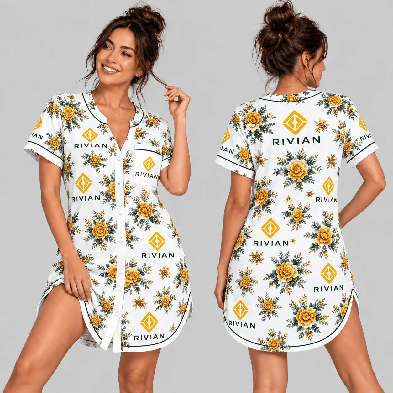 Rivian | Floral Button-Front Women Pajamas Dress