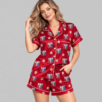 Buick | Crest And Floral Satin Pajamas Set
