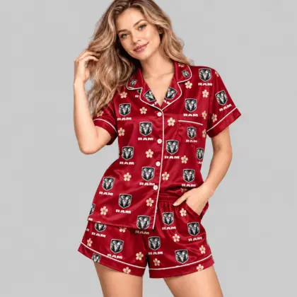 Ram | Crest And Floral Satin Pajamas Set