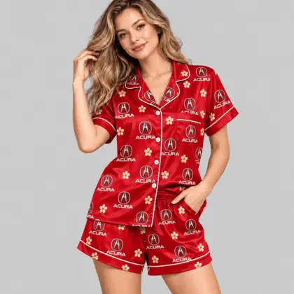 Acura | Crest And Floral Satin Pajamas Set