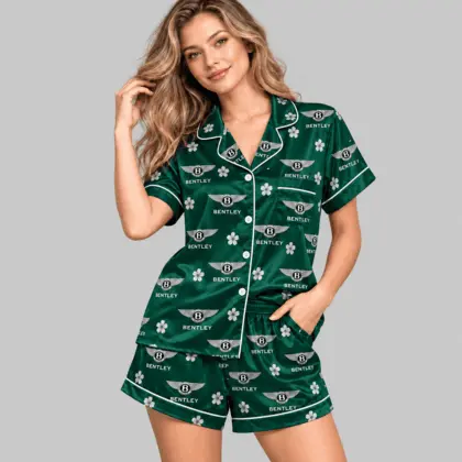 Bentley | Crest And Floral Satin Pajamas Set