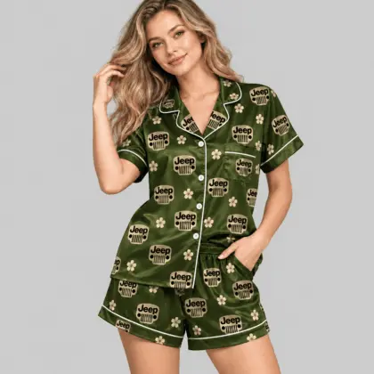 Jeep | Crest And Floral Satin Pajamas Set