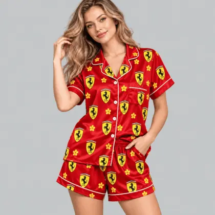 Ferrari | Crest And Floral Satin Pajamas Set