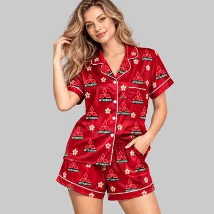 Mitsubishi | Crest And Floral Satin Pajamas Set