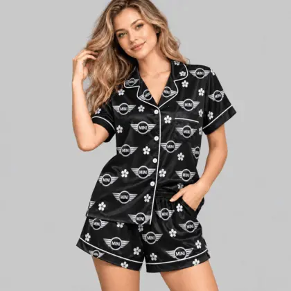 Mini | Crest And Floral Satin Pajamas Set