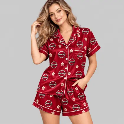 Nissan | Crest And Floral Satin Pajamas Set