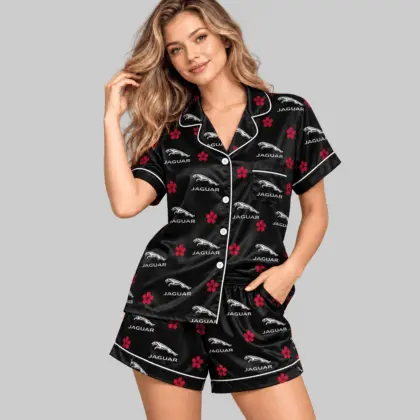 Jaguar | Crest And Floral Satin Pajamas Set