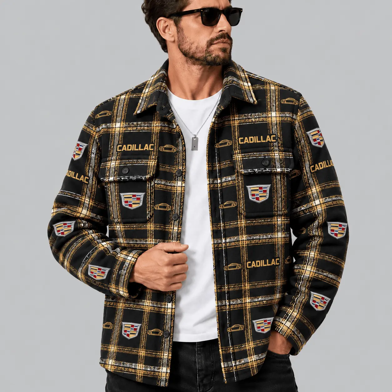 Cadillac | Automotive Motif Plaid Flannel Shirt