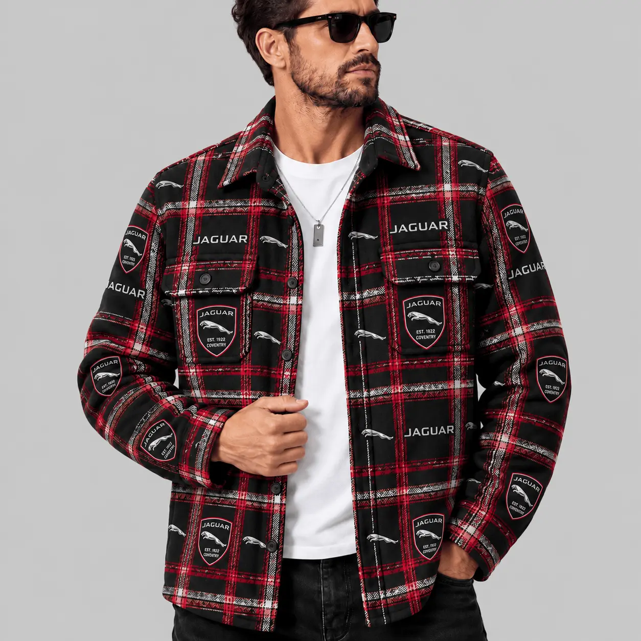 Jaguar | Automotive Motif Plaid Flannel Shirt