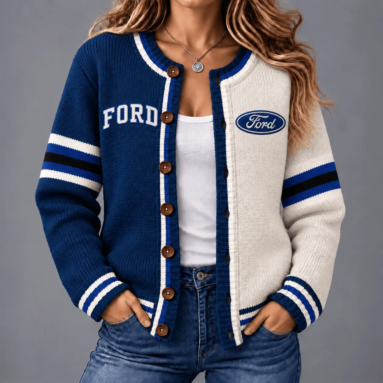 Ford | Retro Two-Tone Button-Up Varsity Cardigan
