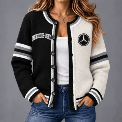 Mercedes-Benz | Retro Two-Tone Button-Up Varsity Cardigan
