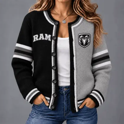 Ram | Retro Two-Tone Button-Up Varsity Cardigan