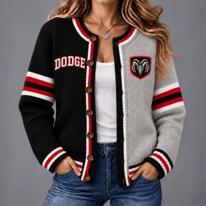Dodge | Retro Two-Tone Button-Up Varsity Cardigan