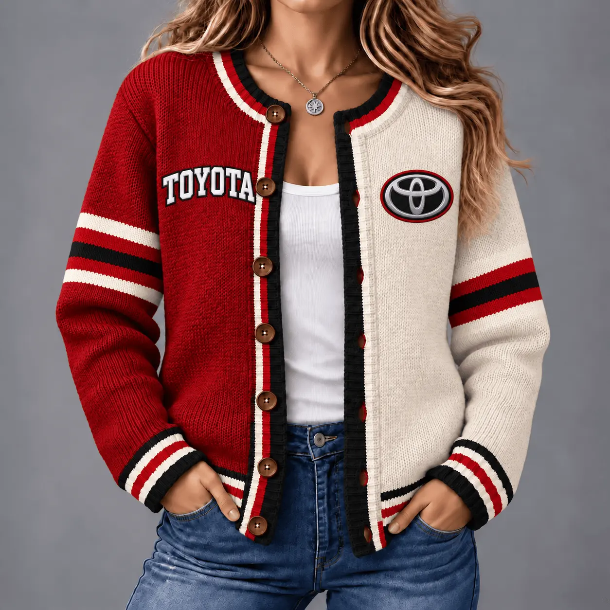 Toyota | Retro Two-Tone Button-Up Varsity Cardigan