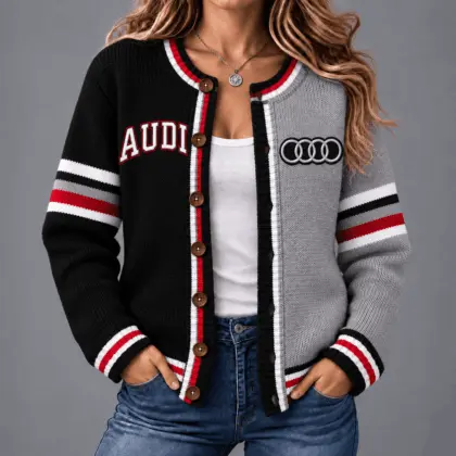 Audi | Retro Two-Tone Button-Up Varsity Cardigan