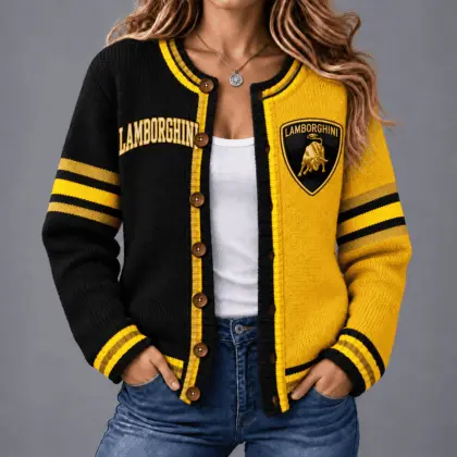 Lamborghini | Retro Two-Tone Button-Up Varsity Cardigan