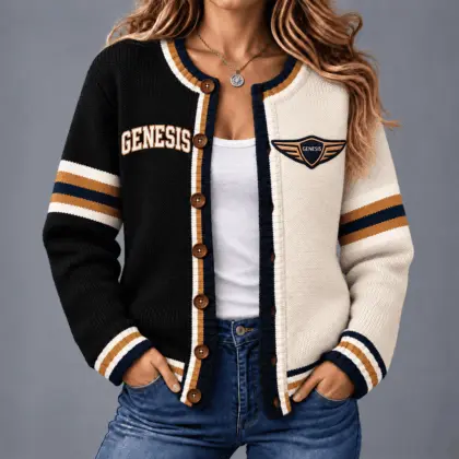 Genesis | Retro Two-Tone Button-Up Varsity Cardigan