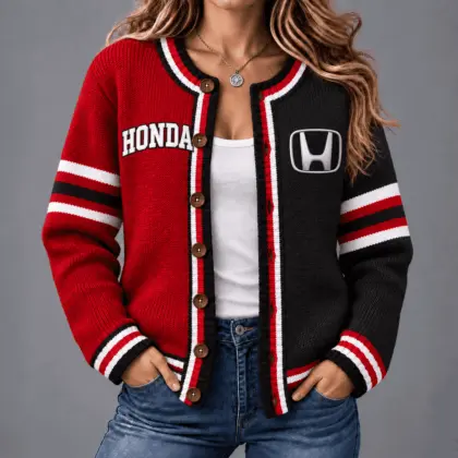 Honda | Retro Two-Tone Button-Up Varsity Cardigan