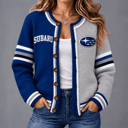 Subaru | Retro Two-Tone Button-Up Varsity Cardigan