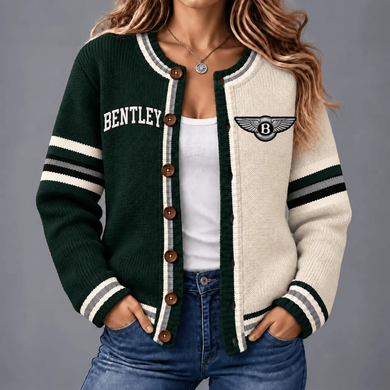 Bentley | Retro Two-Tone Button-Up Varsity Cardigan