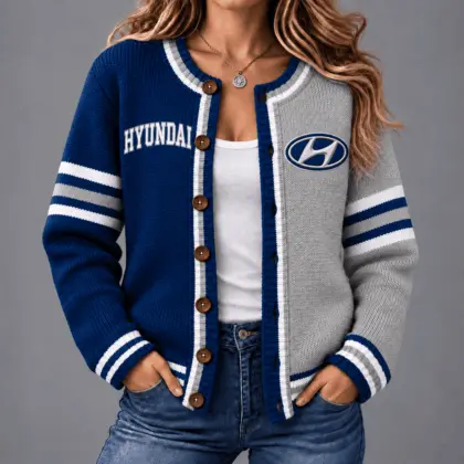 Hyundai | Retro Two-Tone Button-Up Varsity Cardigan