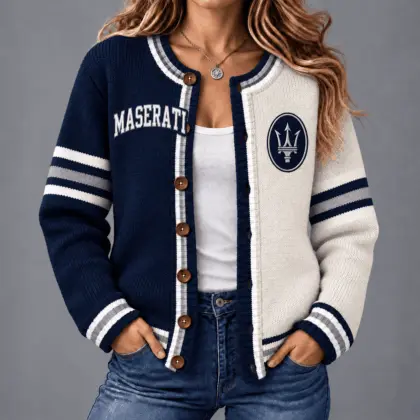 Maserati | Retro Two-Tone Button-Up Varsity Cardigan