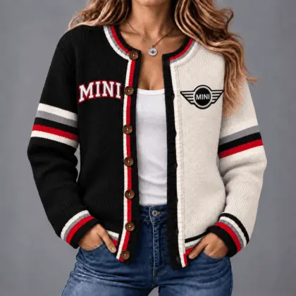 Mini | Retro Two-Tone Button-Up Varsity Cardigan
