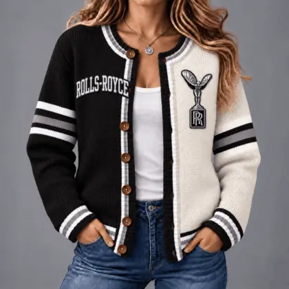 Rolls-Royce | Retro Two-Tone Button-Up Varsity Cardigan