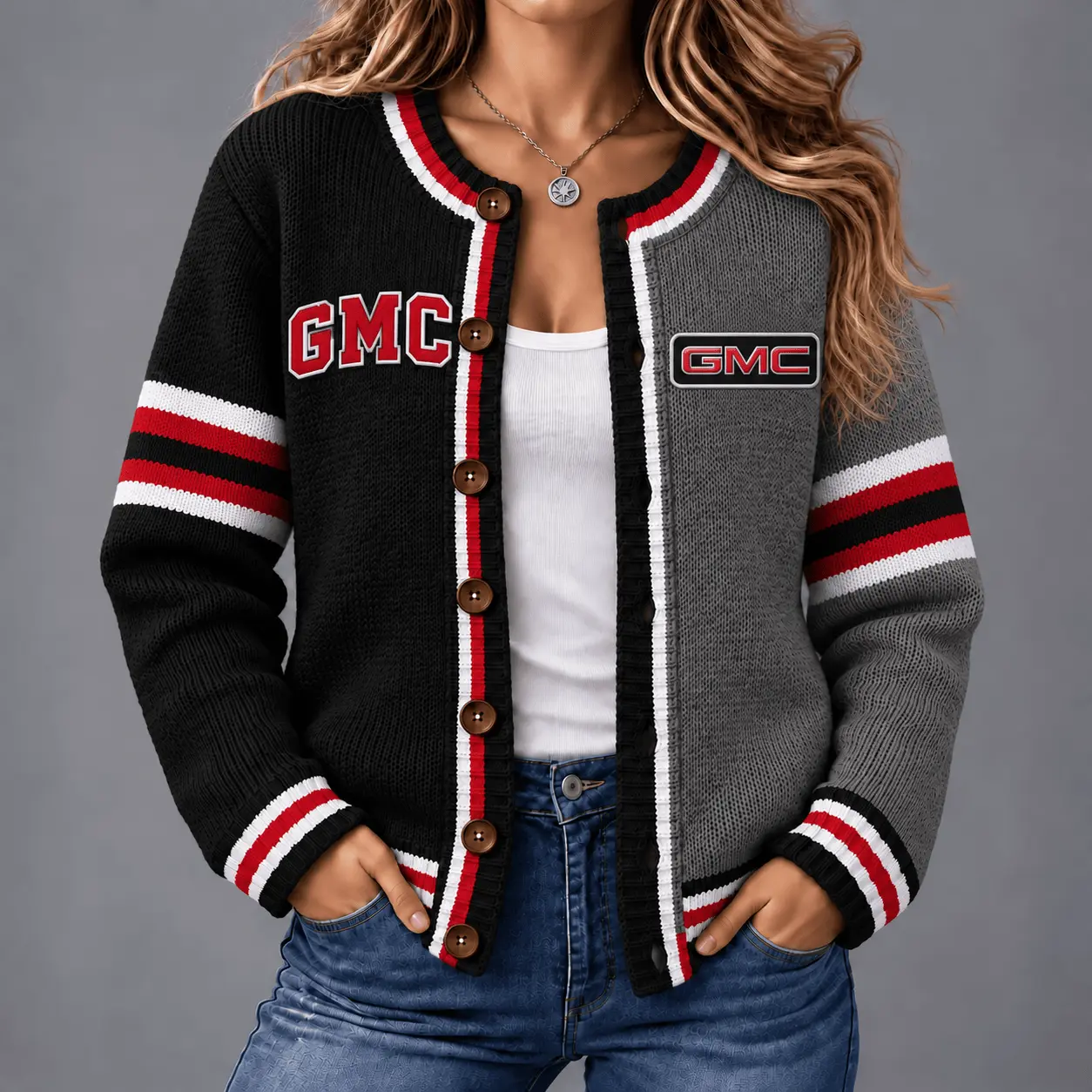 GMC | Retro Two-Tone Button-Up Varsity Cardigan