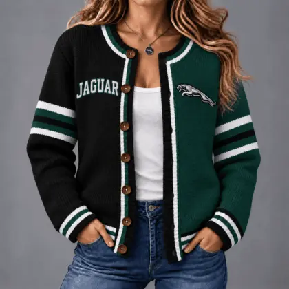 Jaguar | Retro Two-Tone Button-Up Varsity Cardigan