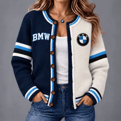 BMW | Retro Two-Tone Button-Up Varsity Cardigan
