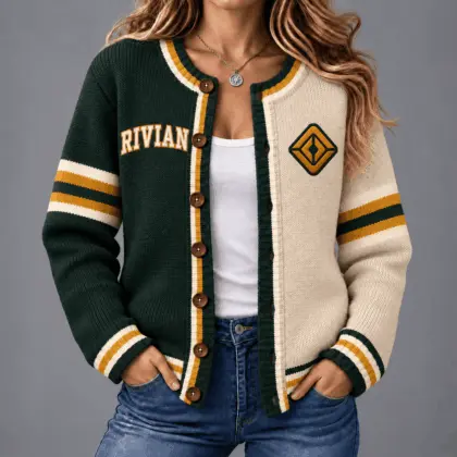 Rivian | Retro Two-Tone Button-Up Varsity Cardigan